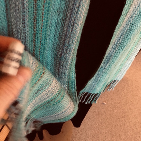 Alpaca Scarf in Teal, mint green, grey and brown - Picture 4 of 10